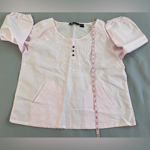 Carole Little 100% Linen Boho 3/4 Sleeves Tunic Top Blouse XL embroidery Pink - Picture 5 of 7